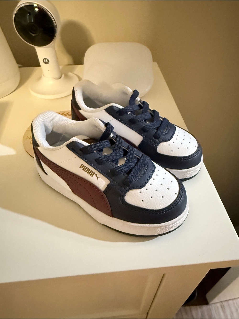 Puma Kids Navy, White & Brown Low-Top Sneakers